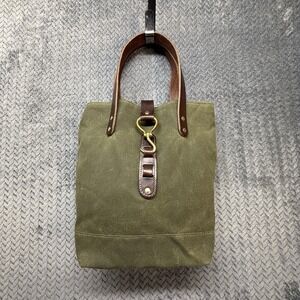 Waxed Canvas Leather Tote Bag Olive Green USA Made Horse Hoof Pick Equestrian